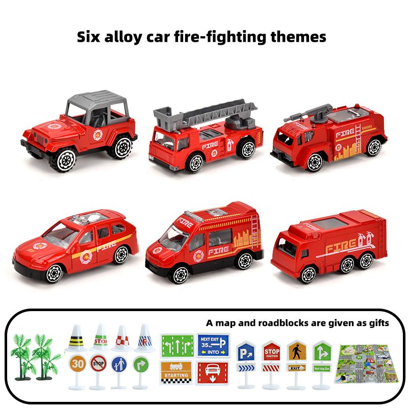 

Fire-Fighting Theme Alloy Car Toys, With Roadblocks And Maps, Children S Educational Toy Cars, Recognizing Road Signs, Engineeri