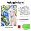 Creative Pearl Art on Stretched Frame Cute White Cat and Blue Rose Pattern DIY Sparkling Bead Canvas Relaxing Handmade Craft Gift for Kids