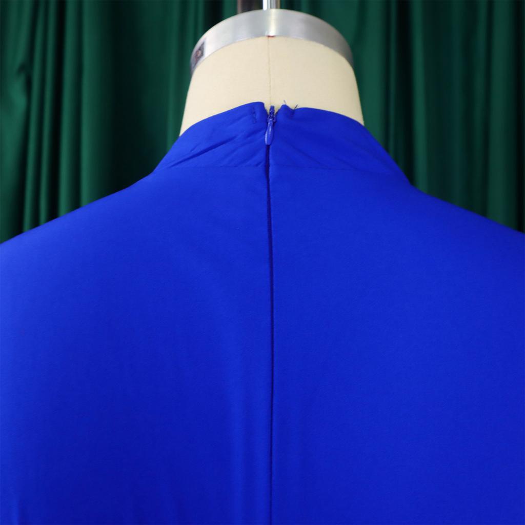 YYFS Moda damă primăvară toamnă imprimeu culoare uni cu mâneci lungi pe jumătate cu gât rotic cu talie înaltă rochii casual