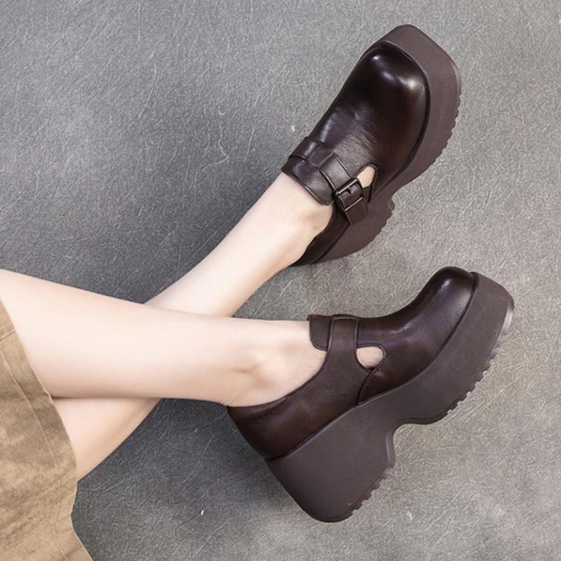 GKTINOO Genuine Leather Square Toe Women's Shoes 2025 Spring New Pumps Simple Thick Sole Casual Comfortable Platform Shoes