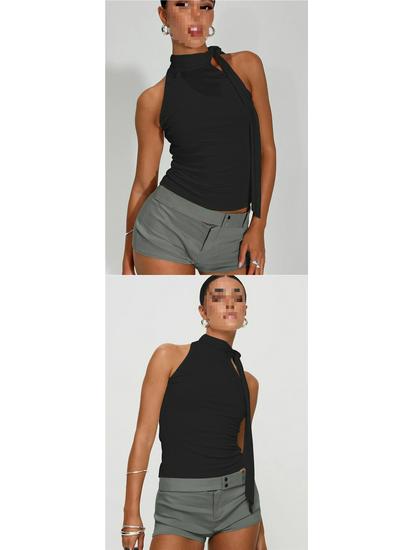 Summer Sleeveless Halter Strap Backless Crop Top for Women