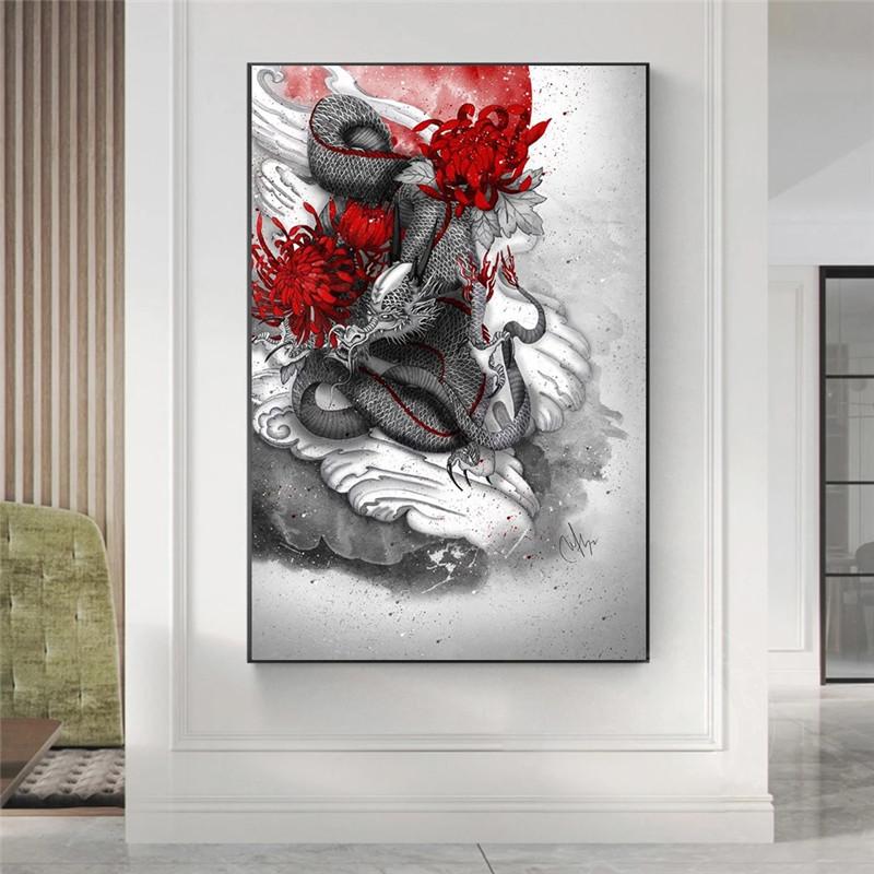 Modern Art Chinese Flying Dragon Tengun Goes In Fog Canvas Paintings Posters and Prints Decoration for Home, Living Room
