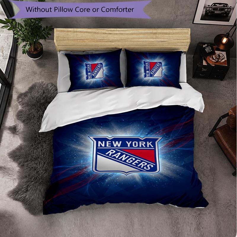 New York Rangers Vzor Mikrovlákno 3dílná Sada Povlečení Dekorativní Sada Povlaků na Peřinu Pro Ložnici Domácí Použití