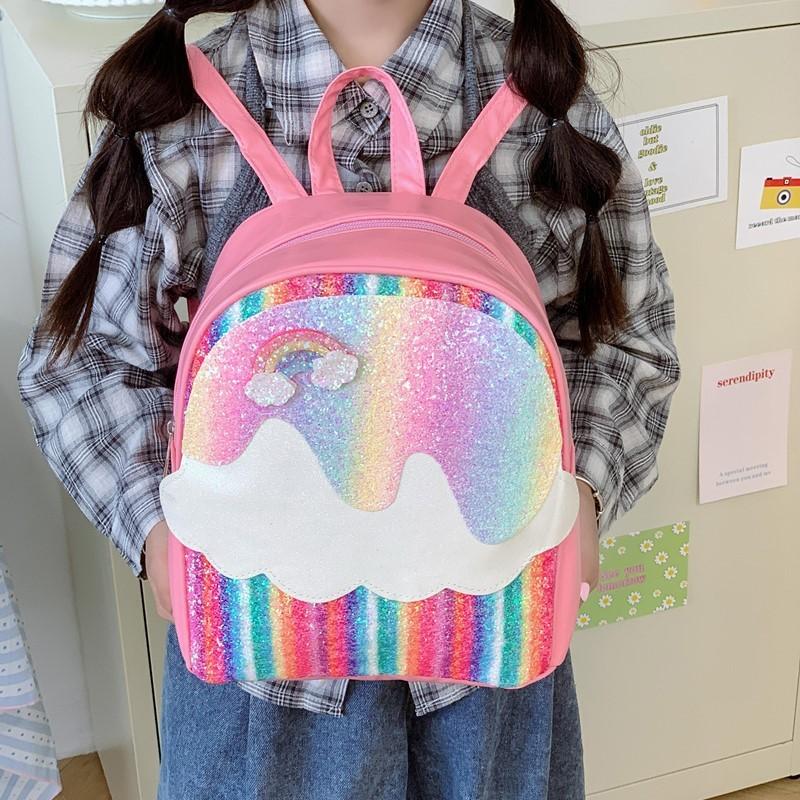 Unicorn Print Fashion Sequins Cartoon Kids School Backpack With Curved Straps