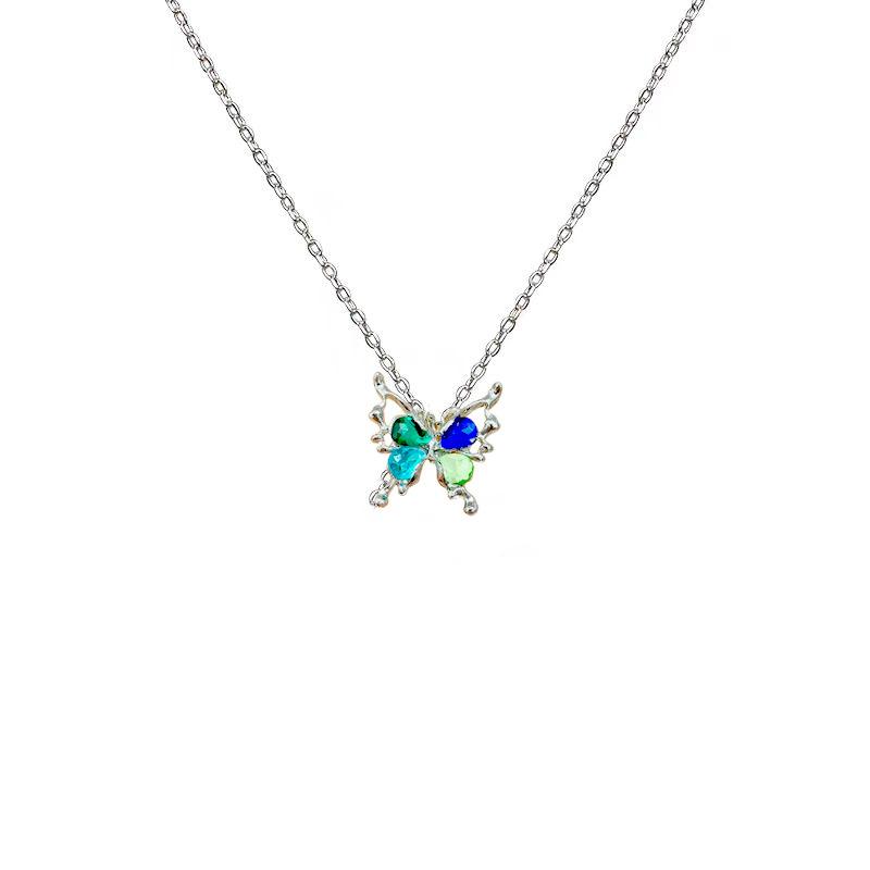 Color Zircon Butterfly Necklace, Female Tide Temperament Versatile, High-End Light Luxury, Niche Design Sense Collarbone Chain