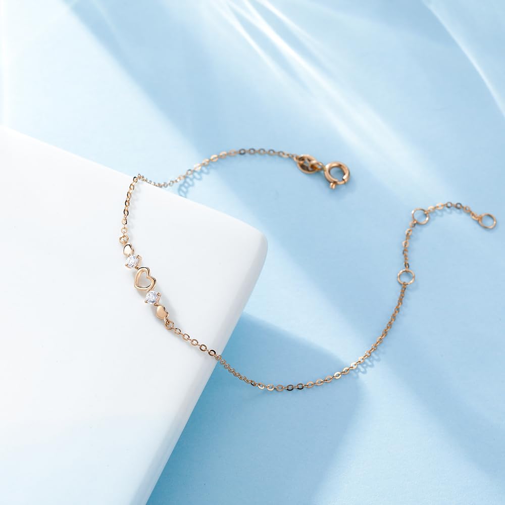 FANCIME 18K Pink Gold Bracelet for Luxury Cubic Zirconia Heart Perfect for and Gift Wrapping Women, Motif, Mother's Day, Christmas, Birthdays,
