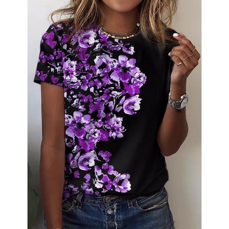 Korean Women's Harajuku Summer T-Shirt 3D Flower Graphic Short Sleeves O-Neck Fashion Tee Leisure Top Clothing