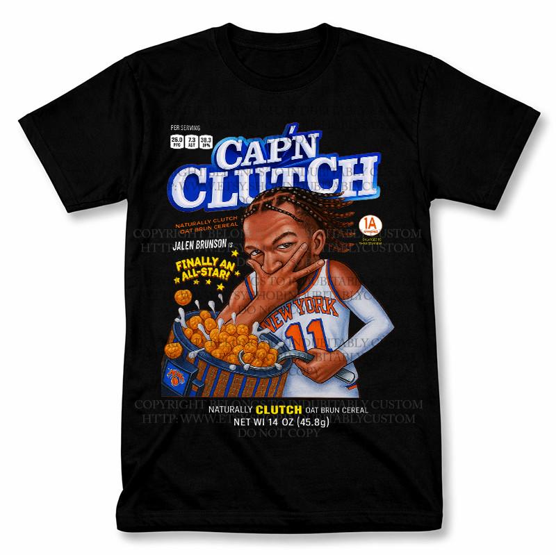 Jalen Brunson Captain Clutch Cereal Box Graphic Tee S