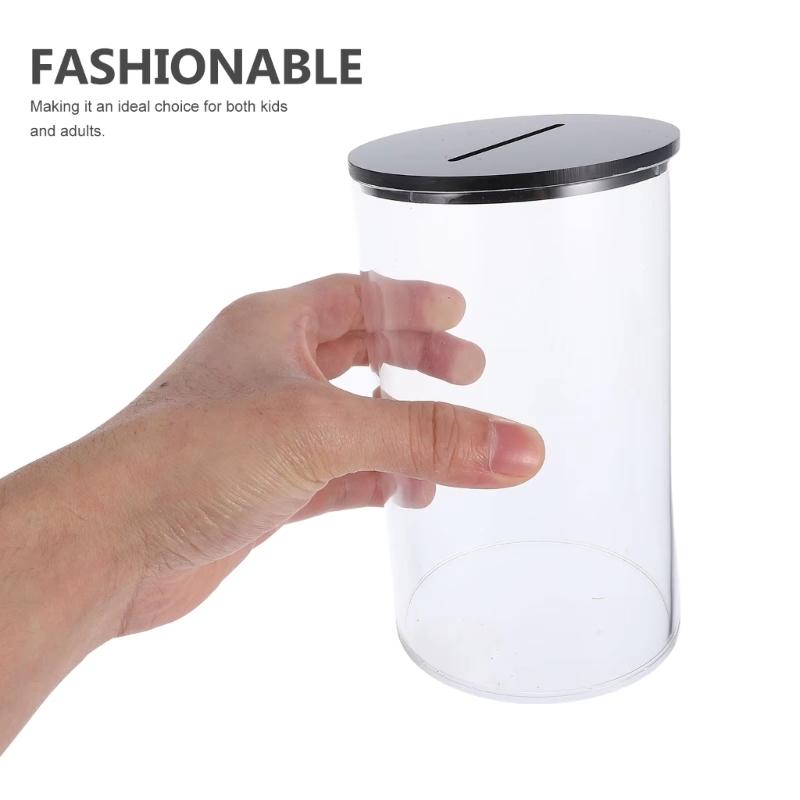 Modern Clear Acrylic Saving Jar Shatterproofs Design Easy Coin Access Safe For Kids Home Office Use