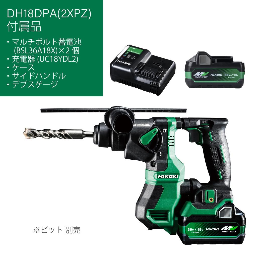 HiKOKI 18V Rotary Hammer Drill DH18DPA 2 Charger and Case One Hand SDS Plus Maximum Drilling Concrete 18mm Pieces, Included, Type, Shank, Capacity,
