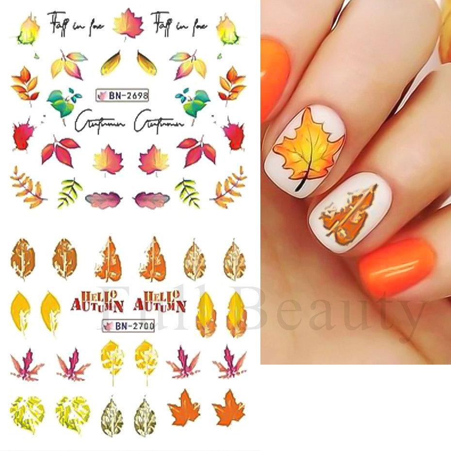 Nail Art Watermark Sticker Ins Blockbuster Autumn Gold Fallen Maple Leaf Nail Transfer Sticker