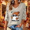 Women's V-Neck Halloween Print 3/4 Sleeve Casual Top