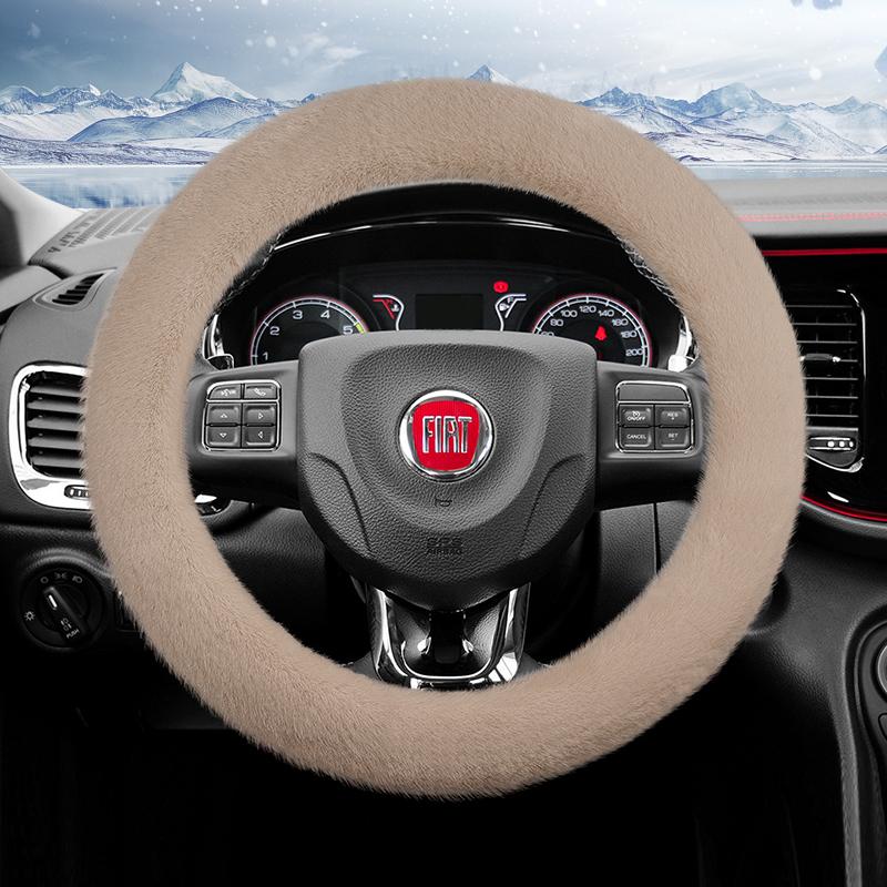 Suitable for Fiat Long Plush Steering Wheel Cover, Fashionable Autumn and Winter Warm Non-Slip Protective Cover, Suitable for Topolino 600 Hybrid