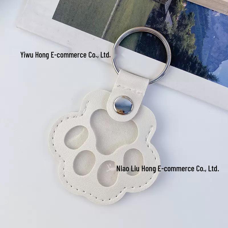 Kattassavtryck Läder Nyckelring: Sött tecknat husdjurshårförvaring Skyddsfodral