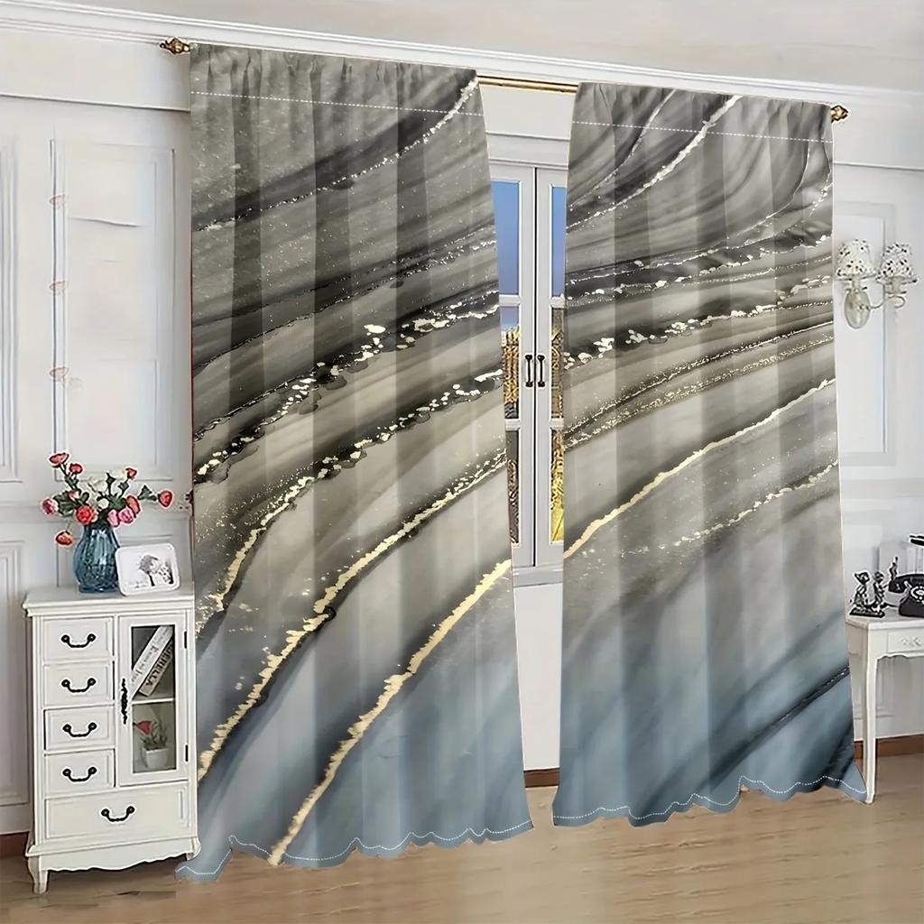 2pcs Marble Textured Digital Printed Curtain Rod Pocket Living Room and Office Furniture Decor Home Decor Semi Blackout Cortinas
