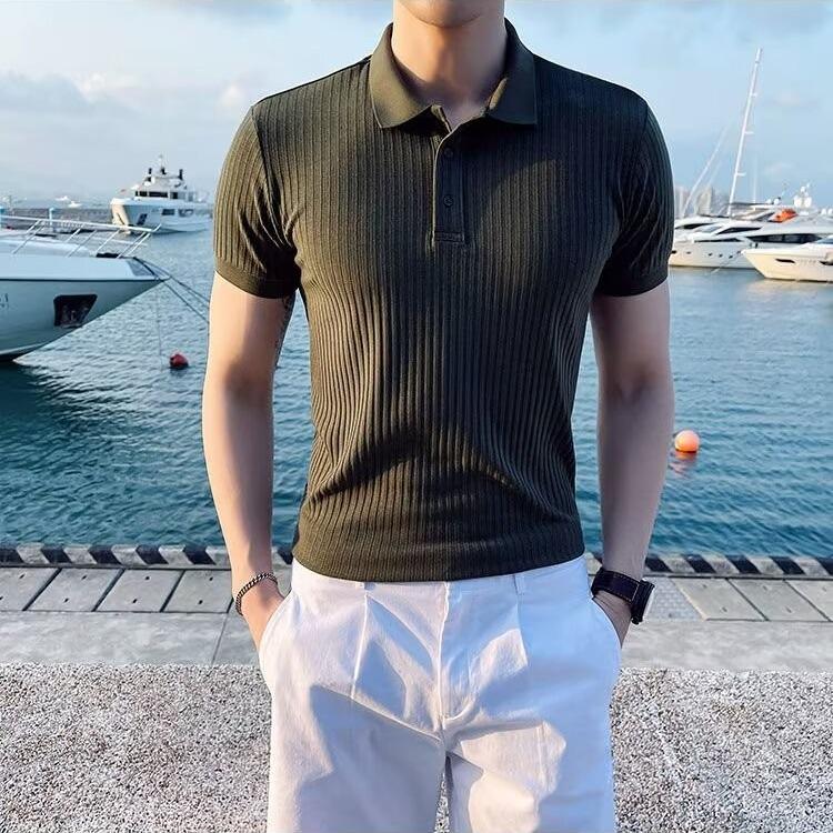 2024 Summer Striped Ice Silk Short-Sleeve Polo for Men - Breathable & Versatile