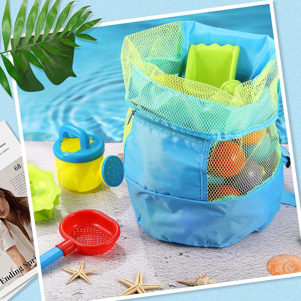 Beach Storage Pouch Tote Bag Kids Foldable Beach Mesh Bag Large Capacity Travel Toy Organizer Net Portable Storage Backpack