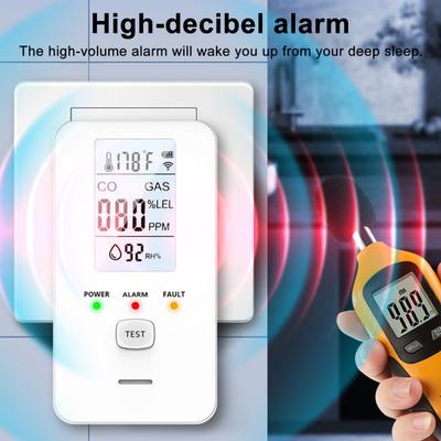 4-in-1 Gas & CO Detector with LCD Display Plug-in Natural Gas Carbon Monoxide Alarm Temperature & Humidity Monitor High Sensitivity