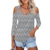 Women's Casual Shirt Blouse Print V-neck Sexy Cold Shoulder 3/4 Sleeve Top