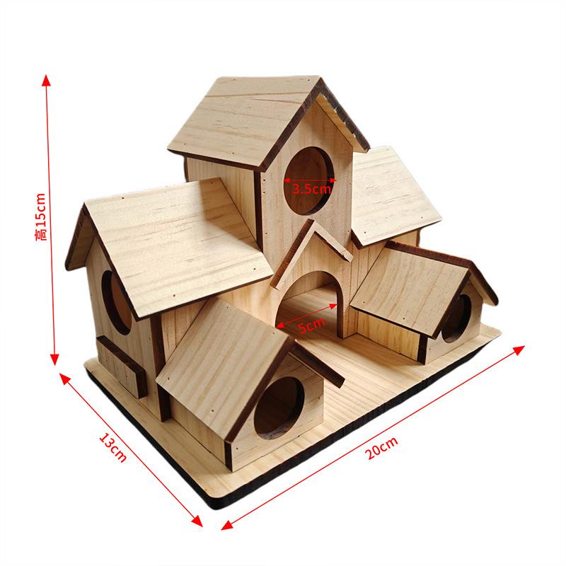 Multiple Entries Wooden Bird House Handcrafted Cedar with Arch Porch for Parakeets Finches Blue Jays Outdoor Sanctuary Decor