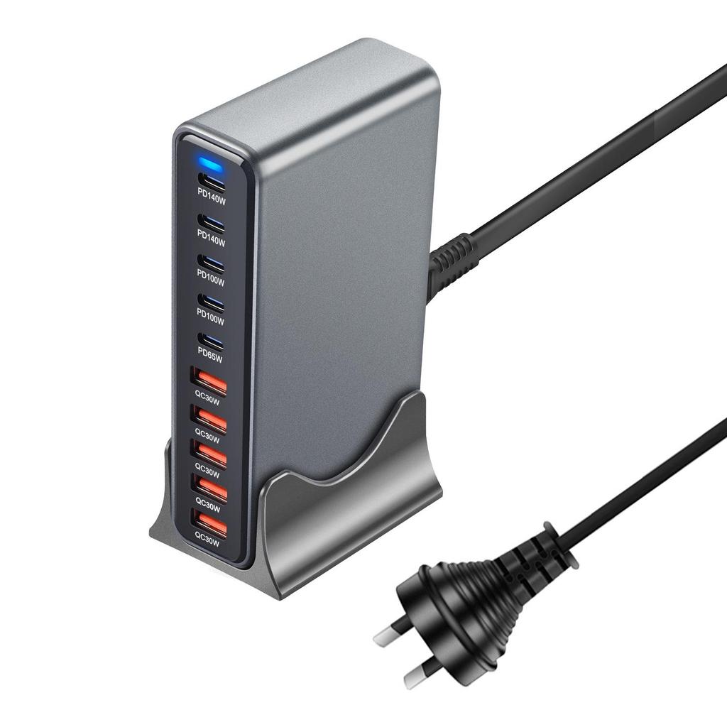 800W Gallium Nitride Desktop Charger – 10-Port Australian Standard PD Fast Charger with 765W Multifunctional Output.
