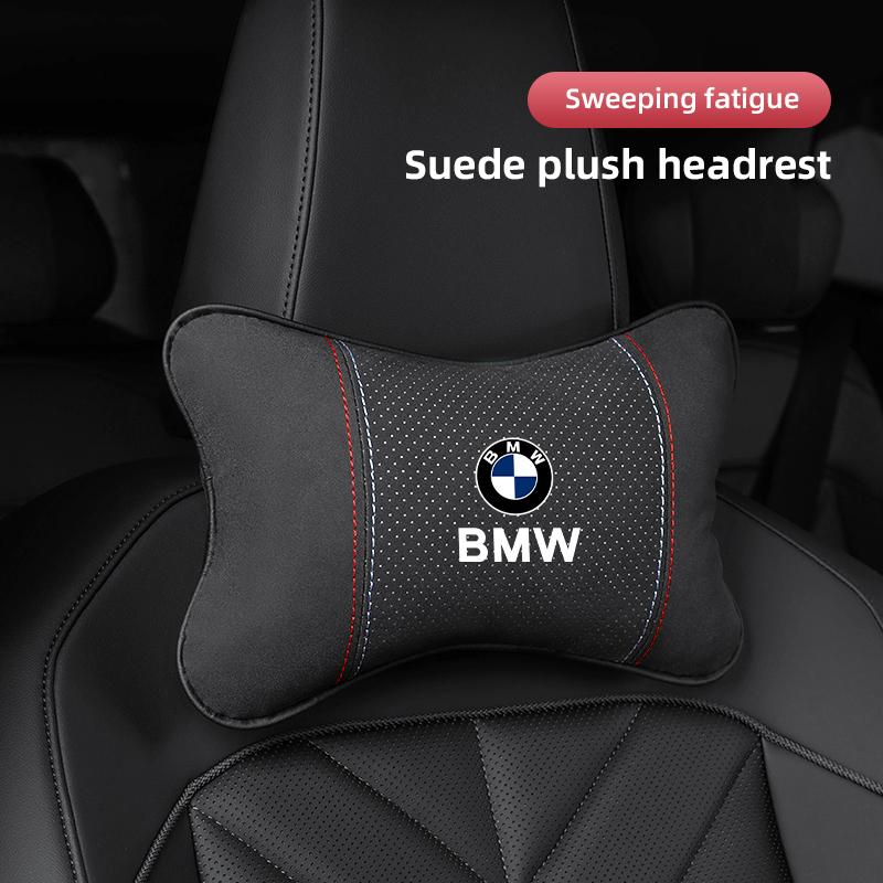 YMZP2 Suede Car Neck Pillow Headrest Lumbar Support Pillow Spine Protect sticker For BMW X5 X3 F40 F10 E34 E39 E90 X6 E30 F20 E46 F30