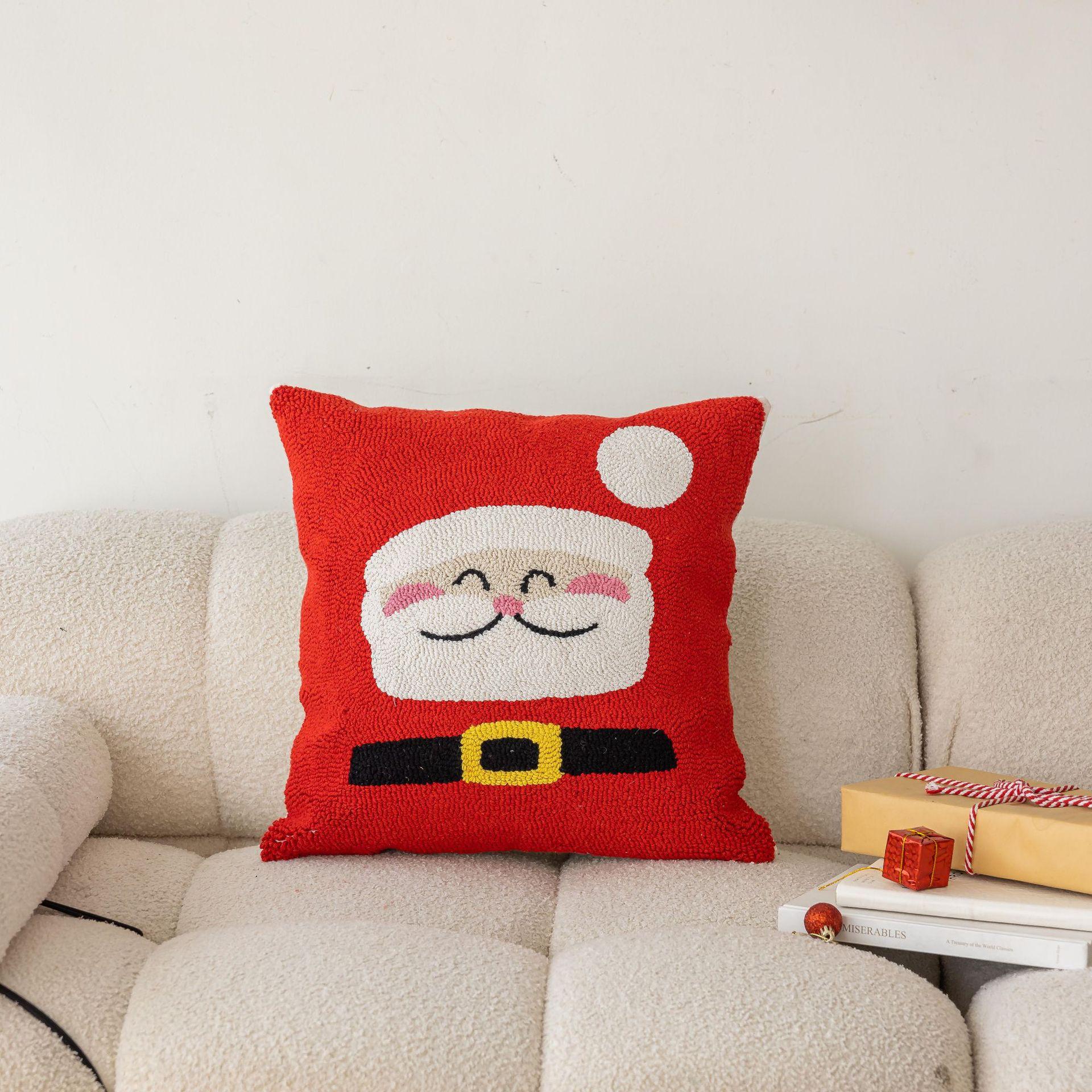 

Festive Christmas Theme Pillowcase Embroidered Holiday Home Decor Sofa Cushion Case Plush Living Room Pillow Cover 45X45CM