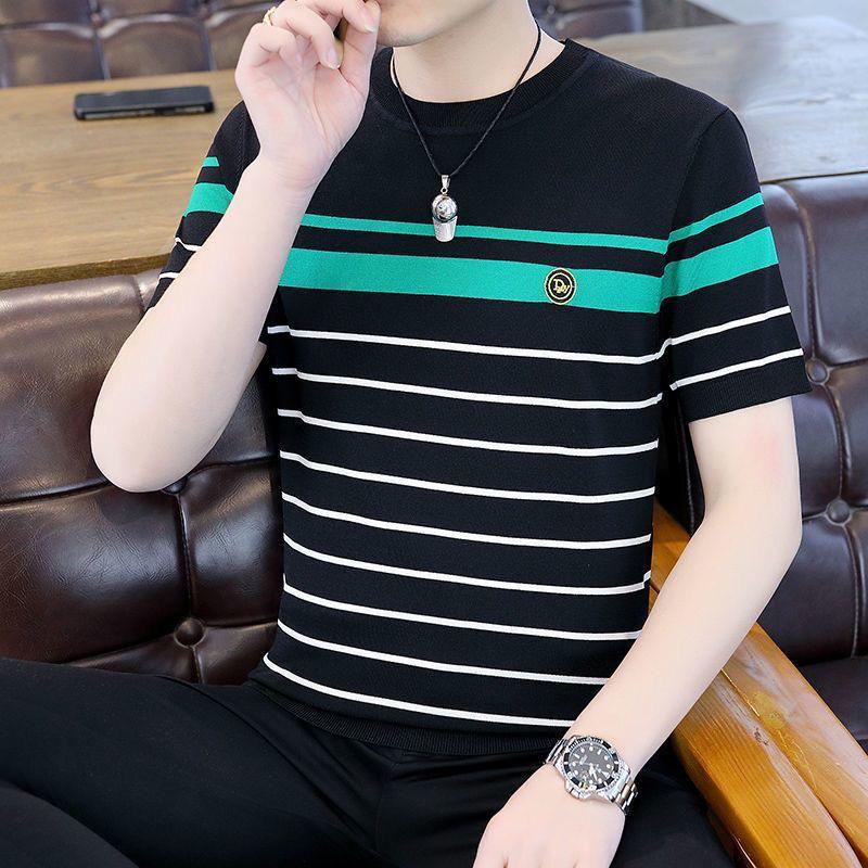 Men's Summer Ice Silk Breathable Short Sleeve T-shirt - Hong Kong Style