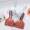 Girl Sexy Grid Pattern Gathers Small Chest To Show Big No Underwire One Piece Without Trace Underwear