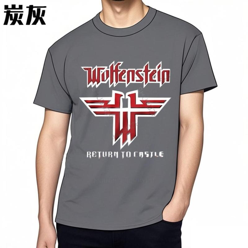 Hot Sale Homme Summer t-shirt Brand o-neck Tshirts Rare!! Wolfenstein Logo Famous Video Fashion Cotton Unisex Teeshirt Euro Size