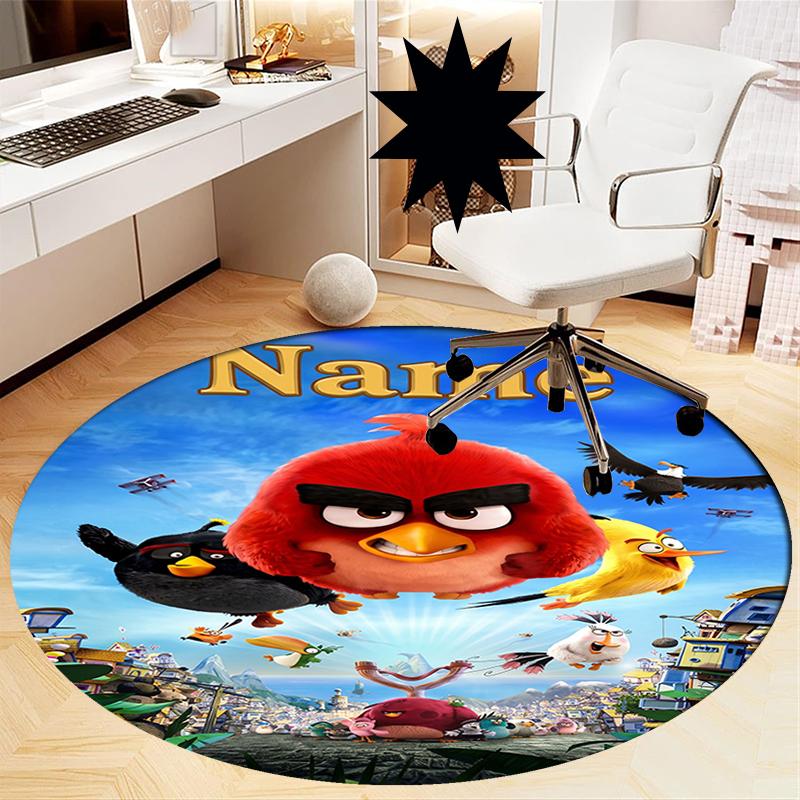 Custom Name Angry Birds Printed Round Rug Carpet Chair Rug Area Rug Entryway Doormats,for Office Chair Living Room Bedroom Kitchen Room.
