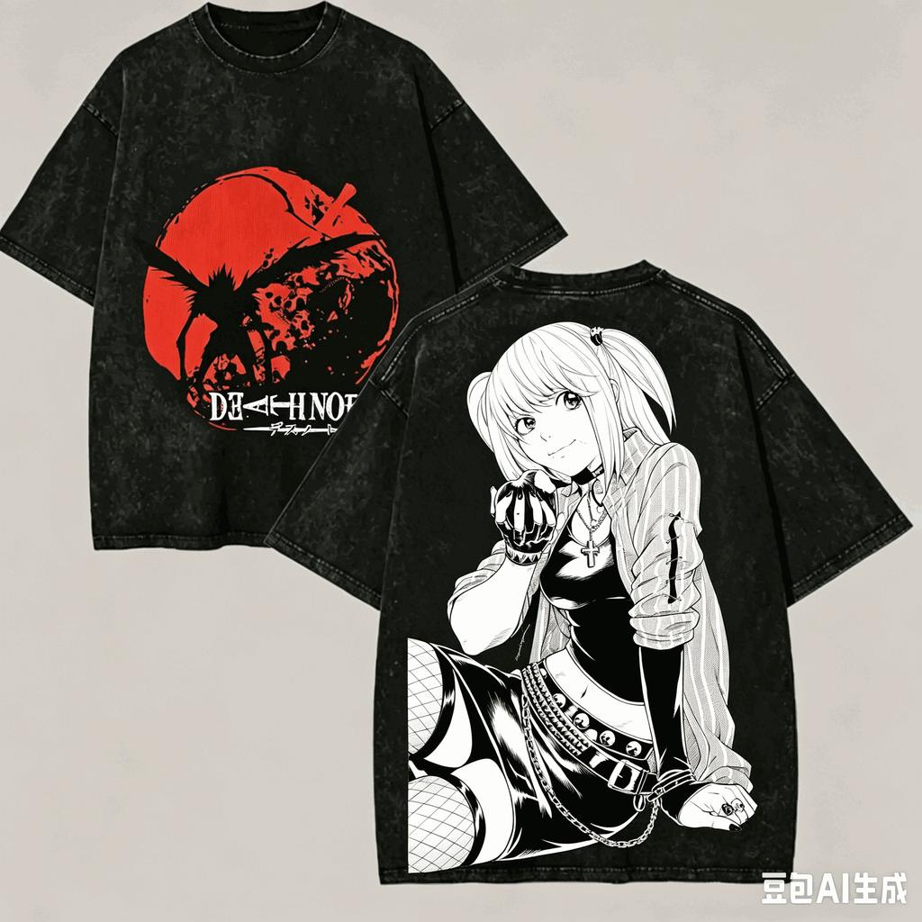 Anime T-shirt Trendy Vintage Washed Oversized T Shirt Summer Short Sleeve Cotton Tees Clothes Men Clothing