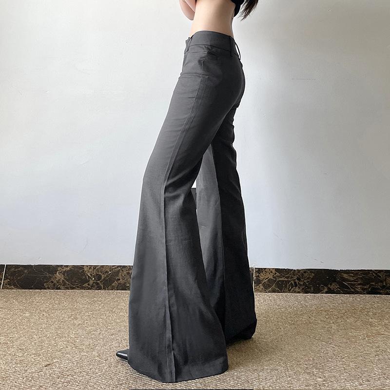 Casual Basic Solid Straight-leg Suit Pants Office Elegant Slim-fit Low-waist Wide-leg Pants