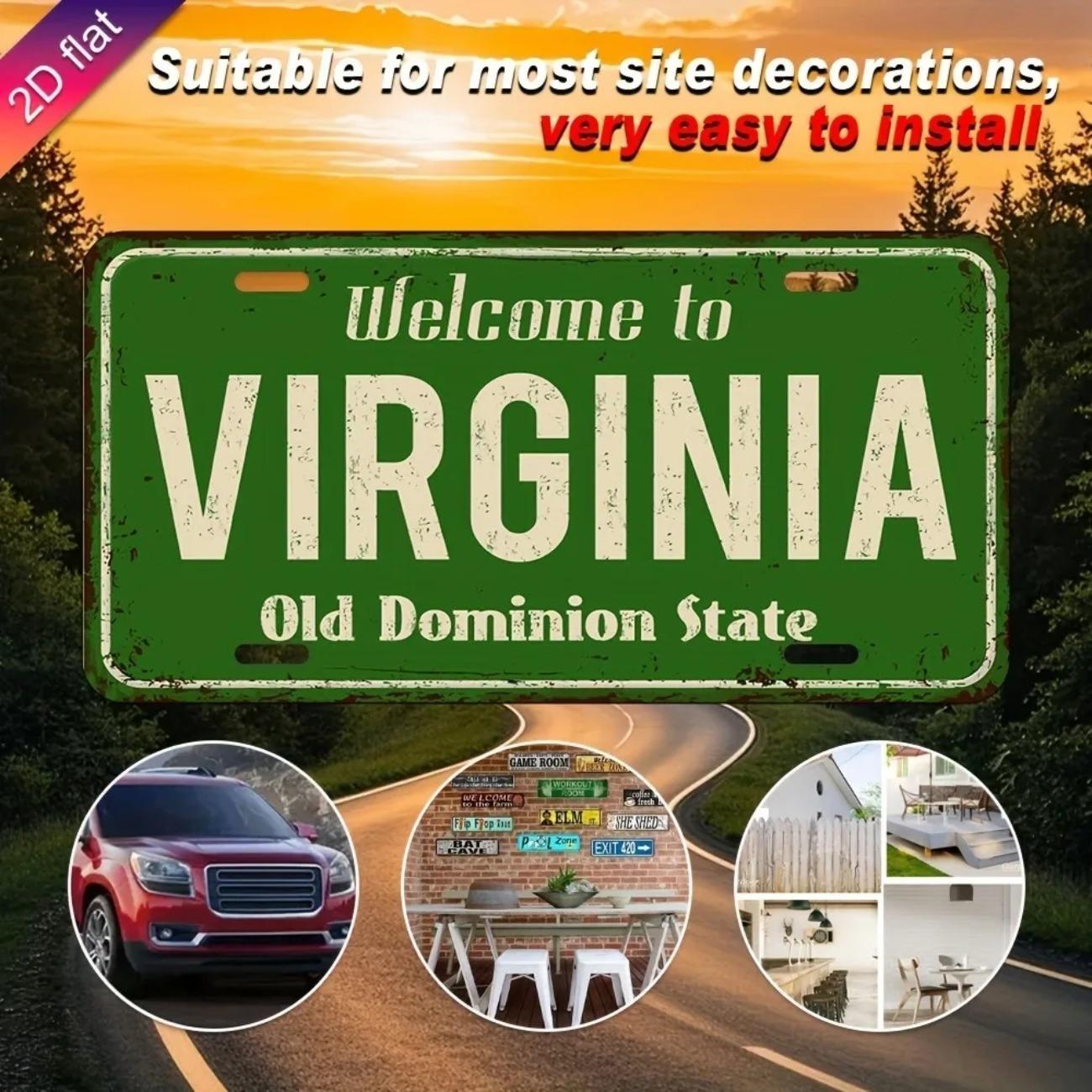 

Vintage Virginia License Plate 12x6 Inch Heavy Metal Distressed Sign Home Car Wall Decor білий