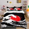 Black And White Waves In Kanagawa Japan Print Bedding Set 1 Duvet Cover 2 Pillowcases For Adult And Children Luxury Gift