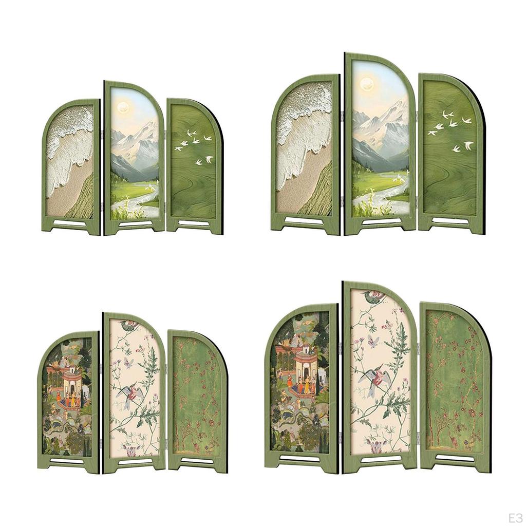 Mini Folding Screen 3 Panel Divider Ornament Desk Decorative for Living Room Decor