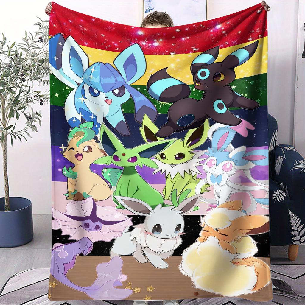 Odolný malý potisk Eevee Pokemon přikrývka na klimatizaci vhodná pro postele pohovky auta kanceláře ventilátor na zdřímnutí dárek všechna roční období