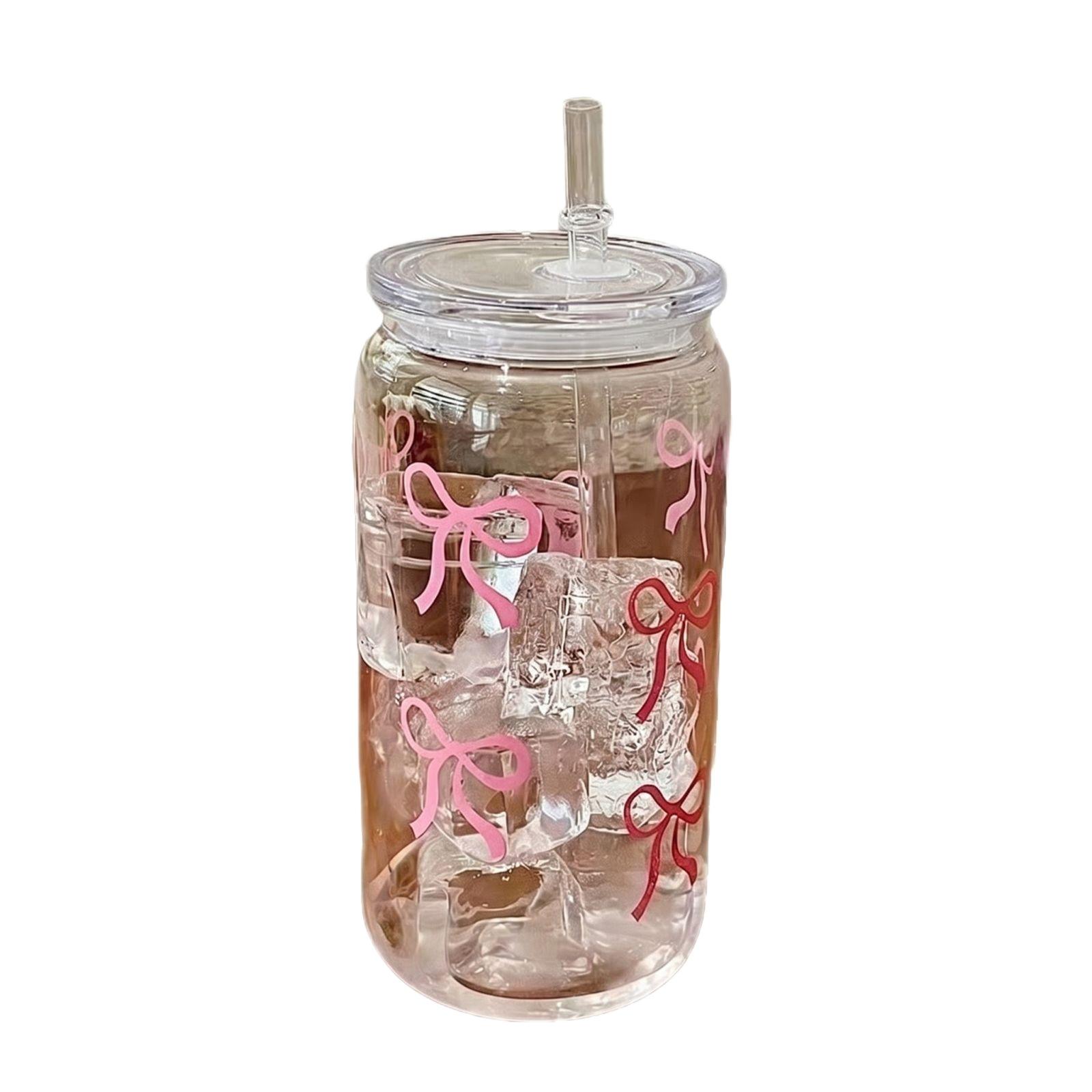 

Ins Style Heat Resistant Glass Cup with Lid Large Capacity Juice Beverage Container with Decorative Print Suitable for Multiple Drinks One size розовый