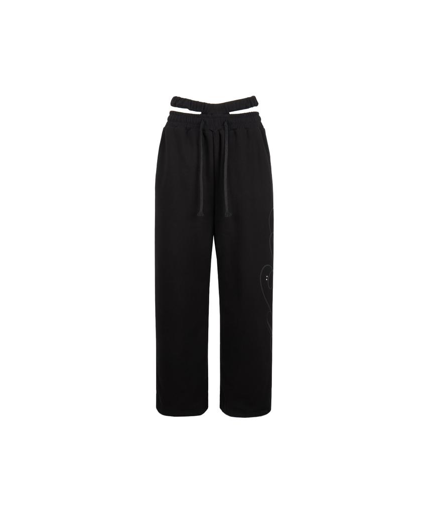Gillaakaibeu Cut-Out Double Waist Sweat Pants_Black