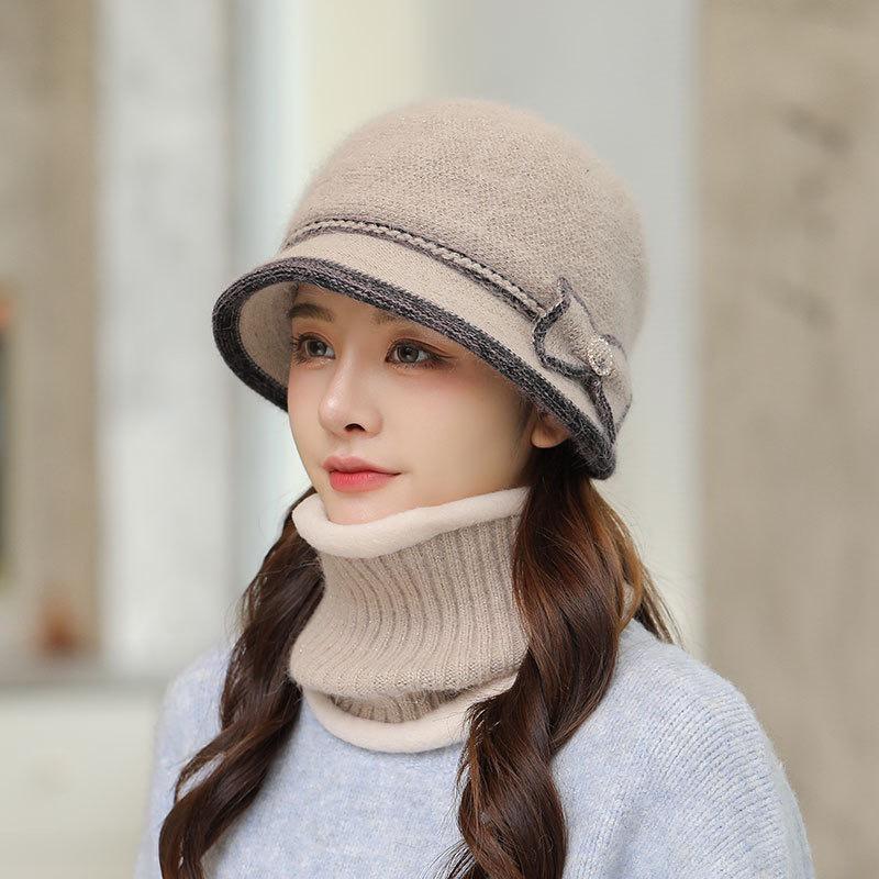 Women's Large Brim Solid Color Bucket Hat - Warm Knit Wool Fisherman Style for Autumn and Winter