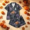 Women's Halloween Printed Pajama Two-Piece Set - Comfortable Sleepwear for Home & Sleep