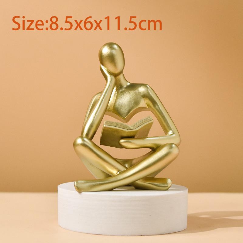 Bookshelf Decor Thinker Statue, Abstract Art Reading Thinker Sculpture Figurine Aesthetic, Modern Home Decoration for Living Room Office Desk Decor Type 1 золотой