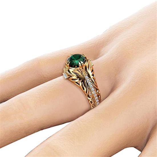 Antique Women Gold Plated Oval Emerald Inlaid Finger Ring Jewelry Valentine Gift