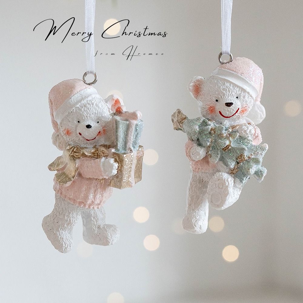 2PCS Couple Bear Cute Resin Christmas Bear Resin Decorative Pendants  Party Supplies