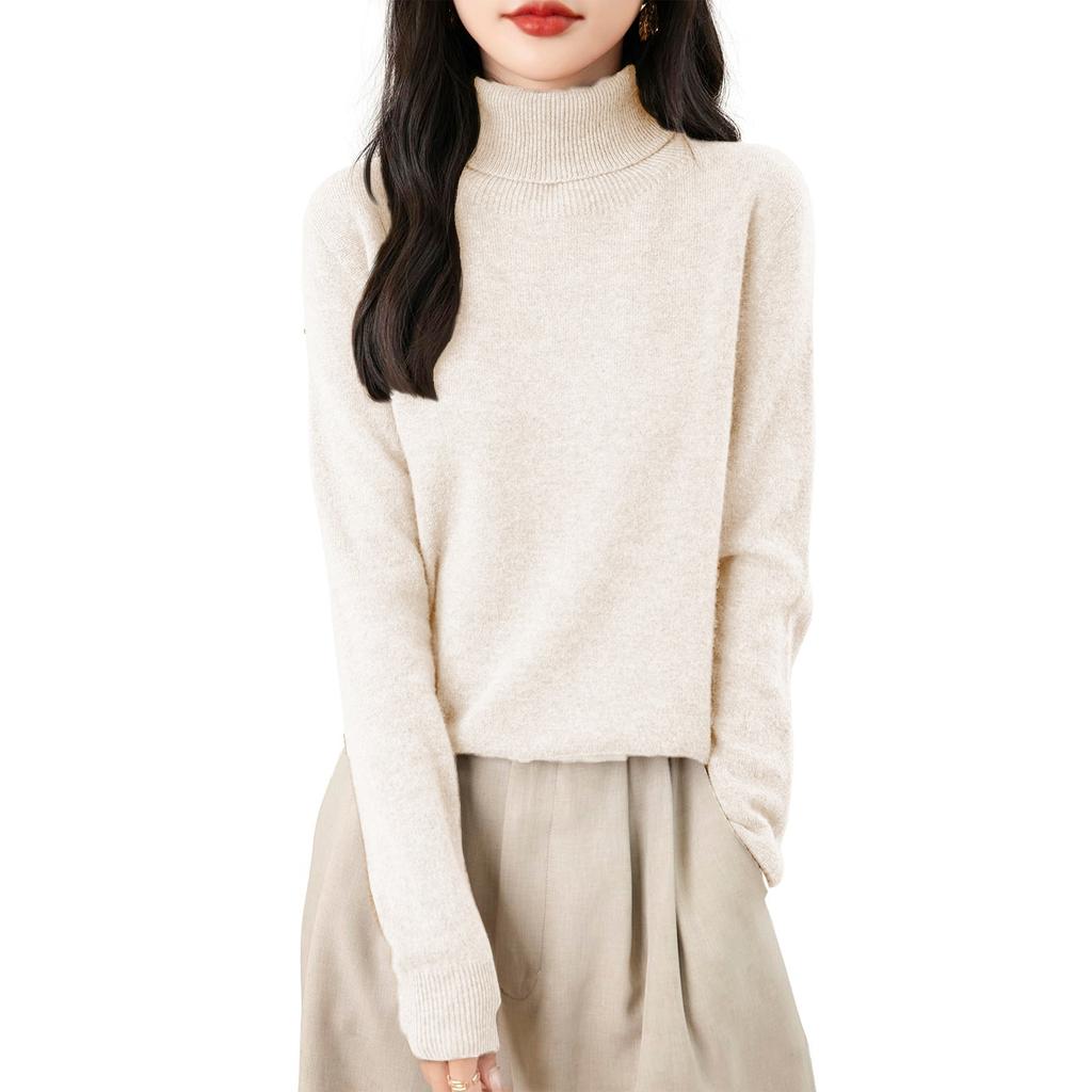 Women's Fashion Turtleneck Pullover Long Sleeve Loose Bottom Knit Sweater