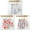 Summer Girl Sleepwear Set With Lace Trim Short Pants Cotton Silk For Kids