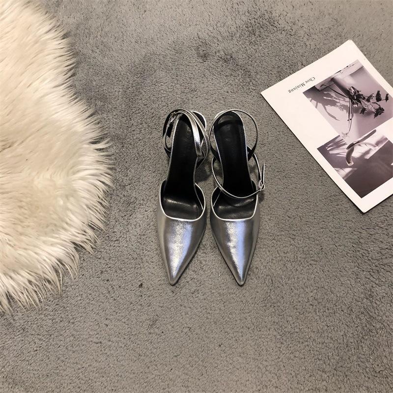 2025 spring and summer women's shoes pointed toe thin heel empty single shoes women's black medium and high heel temperament fashionable bag head san