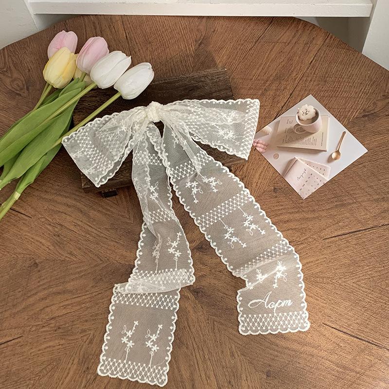 Silk Scarf Long Strip High-end Super Fairy Lace Embroidered Headscarf Silk Scarf Women's Headband Hair Tie Bag Streamer Belt Waist Belt