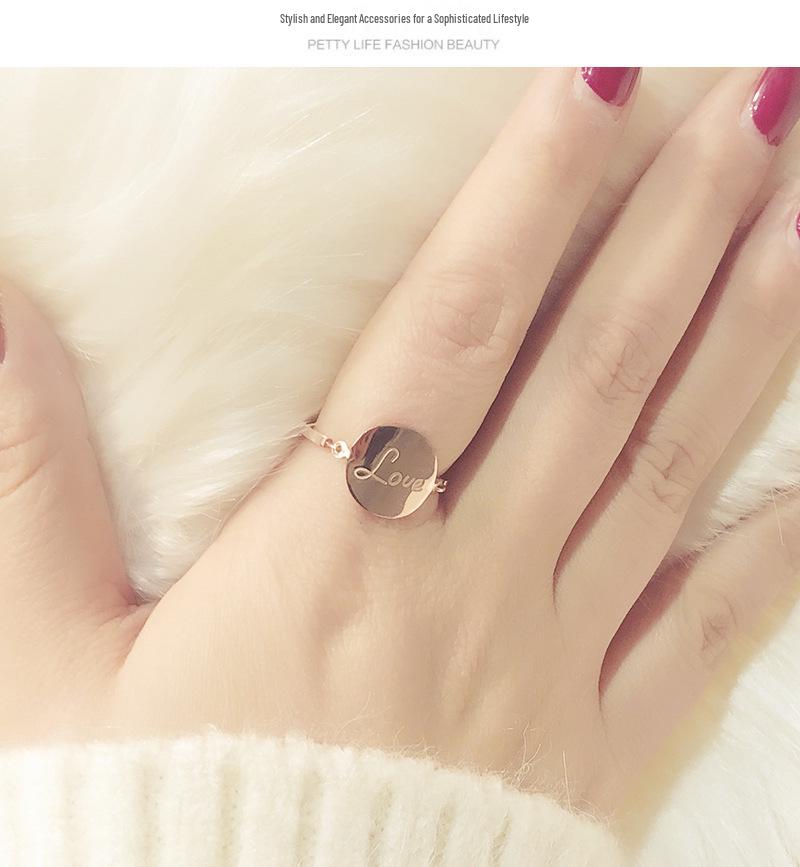 Korean Style Rose Gold LOVE Ring - Trendy Round Plate Design for Girls