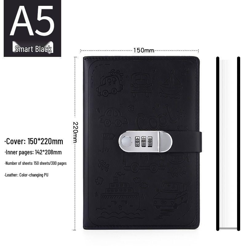 Password Diary Notebook with Lock - Thickened Cartoon Student Notepad